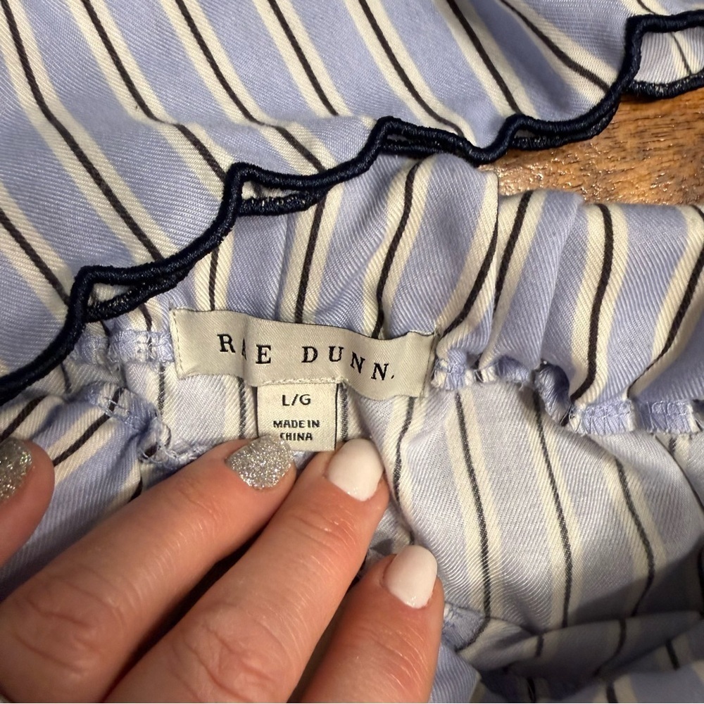 Rae Dunn happy Blue White Striped Pajama Set - Picture 7 of 9